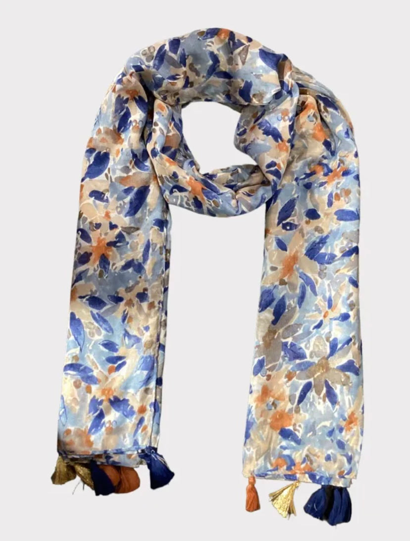 Blue/orange printed scarf